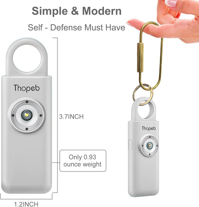 Thopeb – Personal Safety Alarm for Women–135dB Siren, Strobe Light and Rechargeable - Safety Alarm Keychain for Women (Metallic Silver) - Image 4